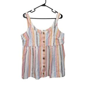Terra & Sky Linen BlendTank Top Womens 14W OX Striped Button Down‎ Multicolor 14